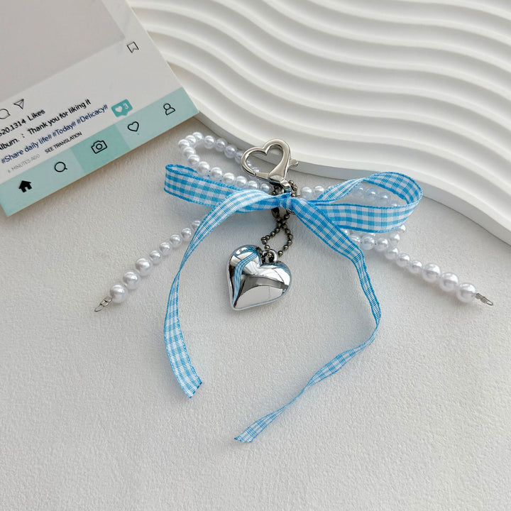 Heart-Shaped Charm Keychain with Pearls and Bow Stornfield