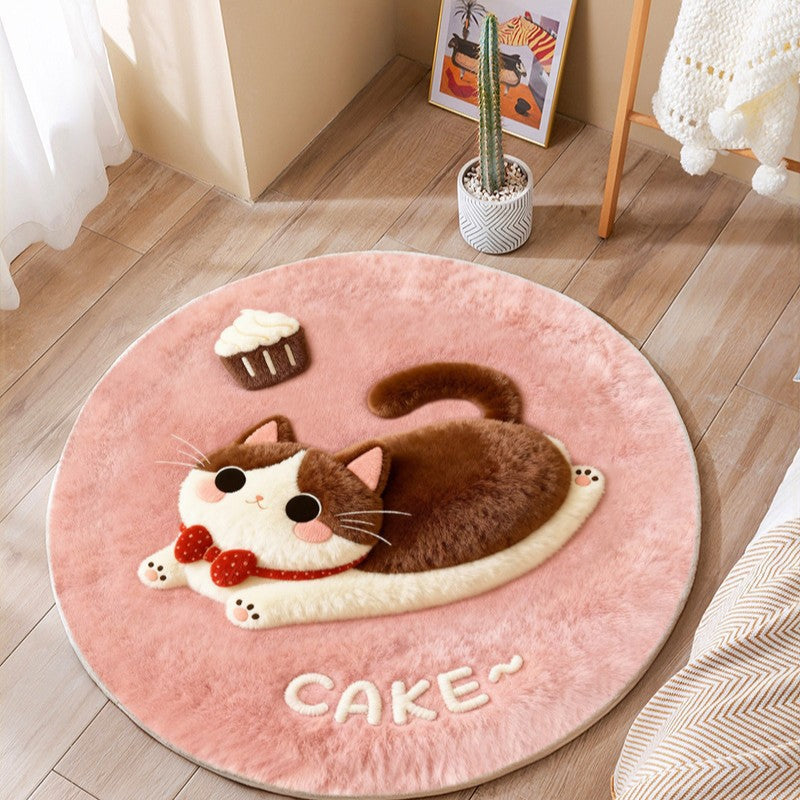 Cute Cat-Themed Plush Round Mat