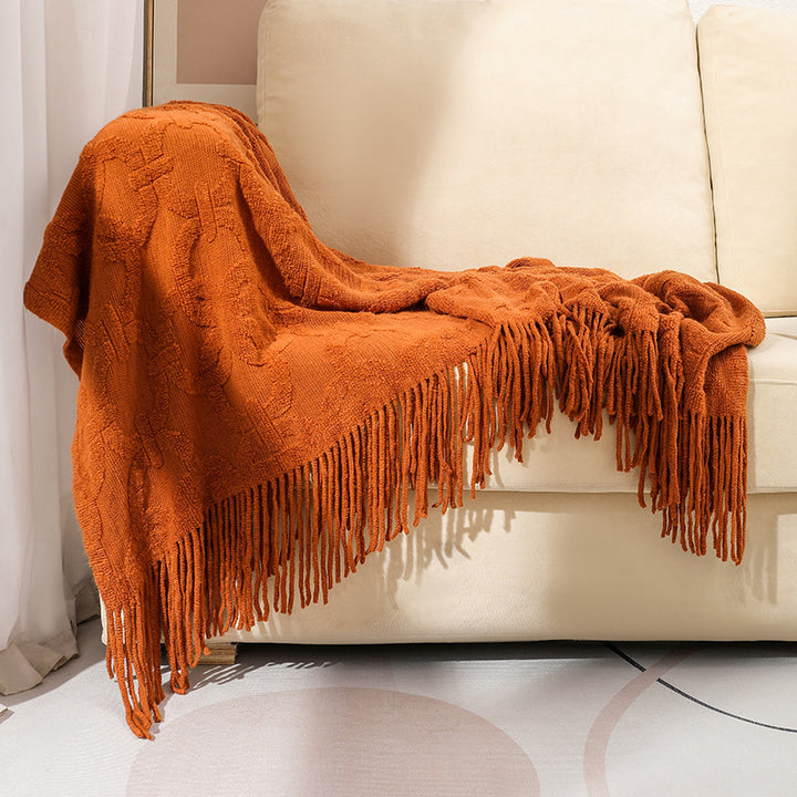 Cozy Textured Fringe Throw Blanket