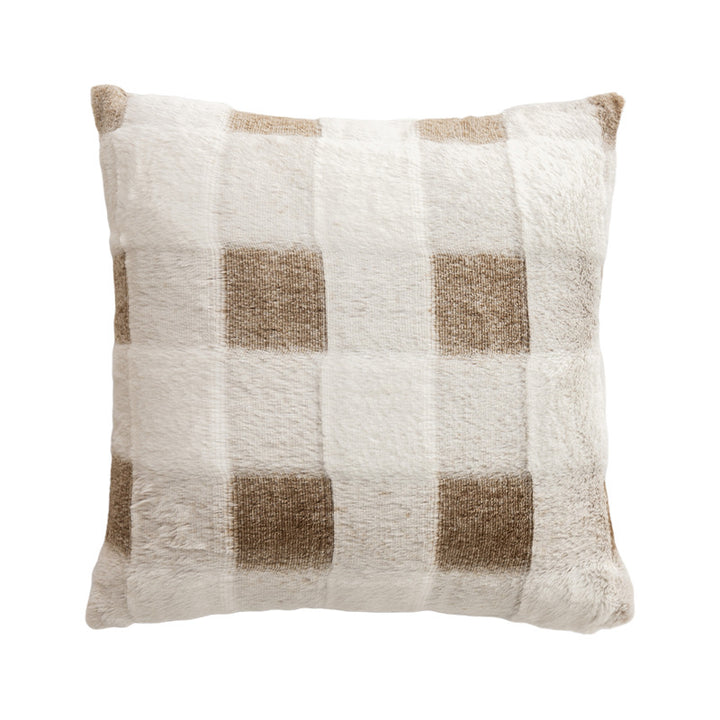 Square decorative cushion made of soft faux fur with inner cushion