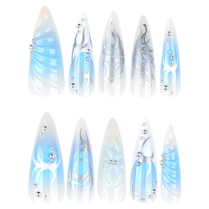 Artistic nail extensions with floral design and glitter Stornfield