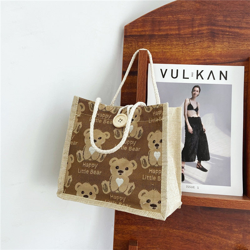 Cute Bear-Themed Canvas Tote Bag