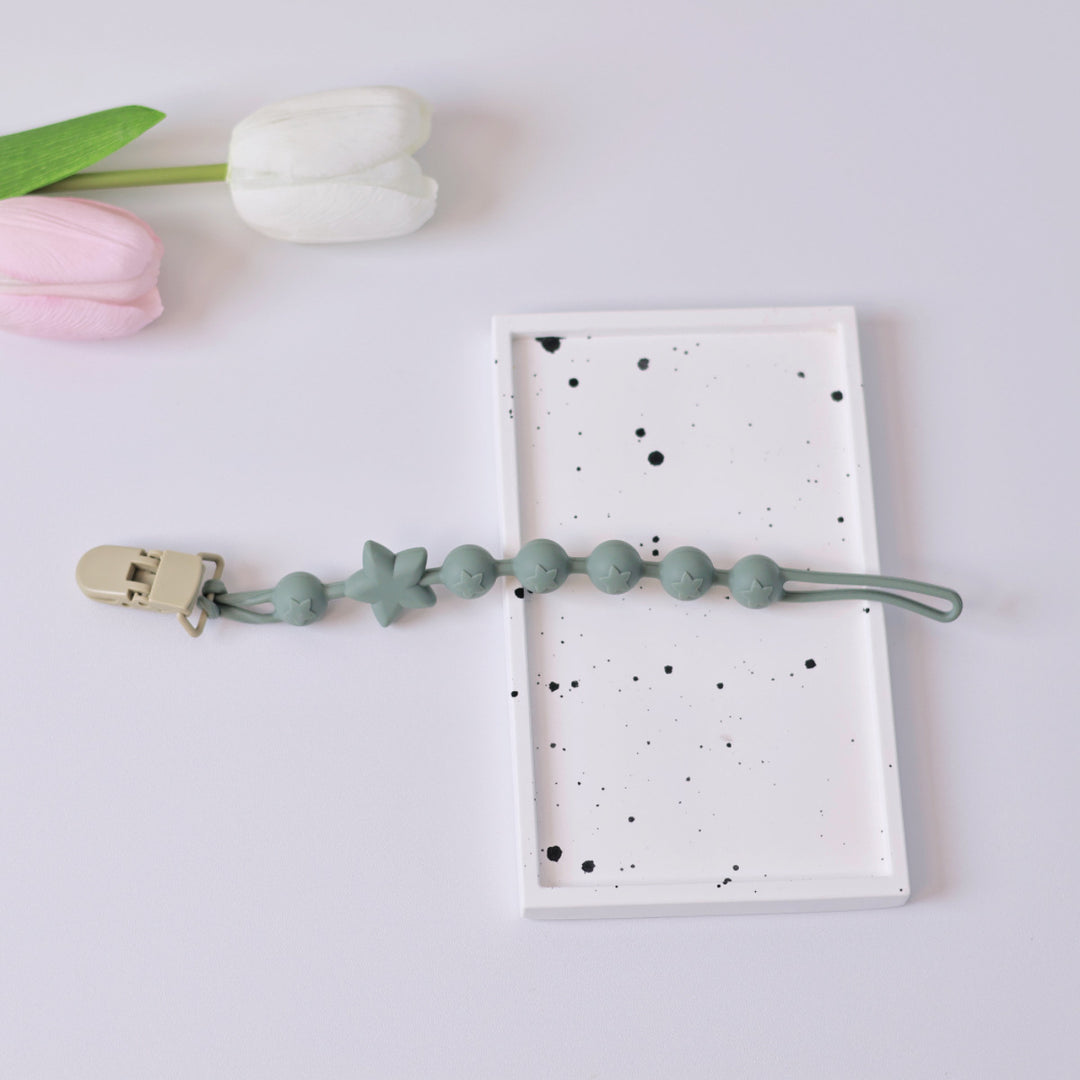 Silicone Sensory Bead Pacifier Leash with Safety Snap Clamp