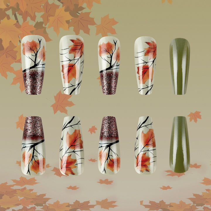 Autumn Leaf-Themed Press-On Nail Art Stornfield