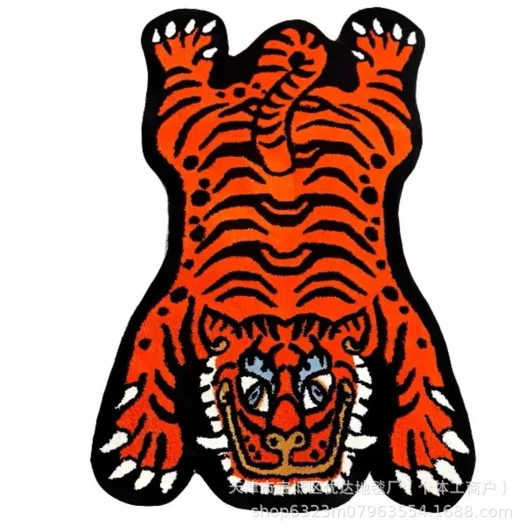 Tiger-Shaped Embroidered Accent Rug