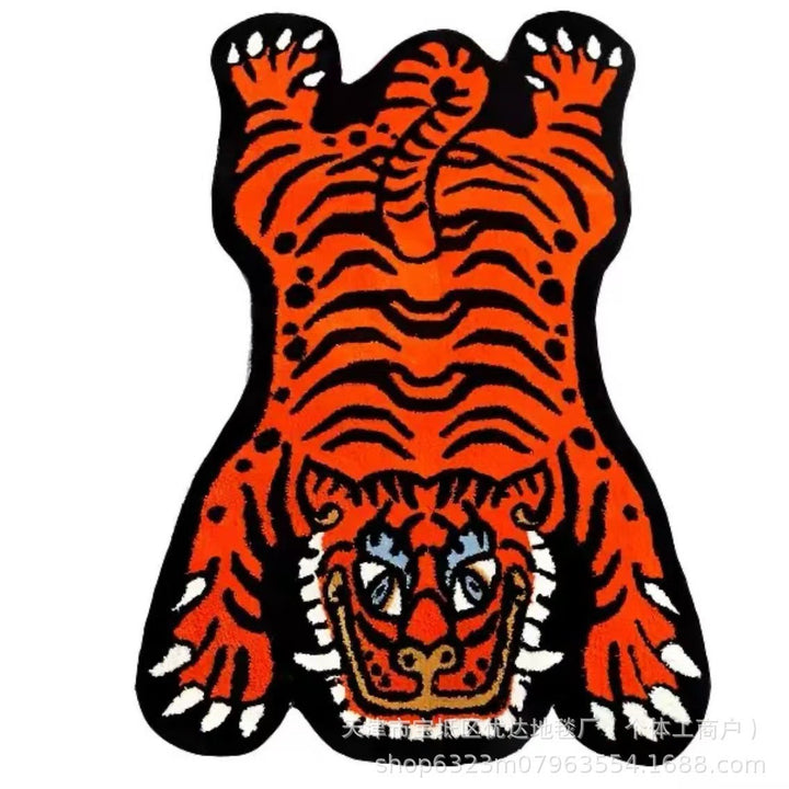 Tiger-Shaped Embroidered Accent Rug