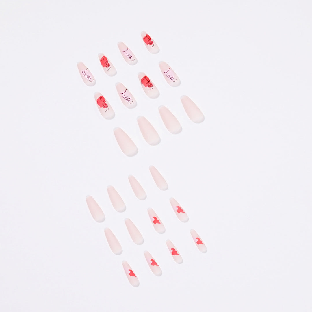 Artful Nail Extensions with Abstrahized Face Drawing Stornfield