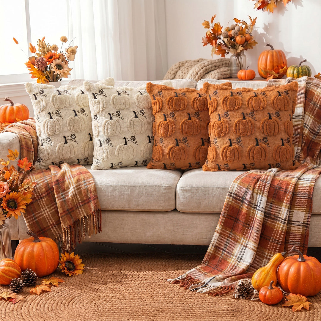 Decorative Tufted Pumpkin Accent Pillow Cover with Fringe