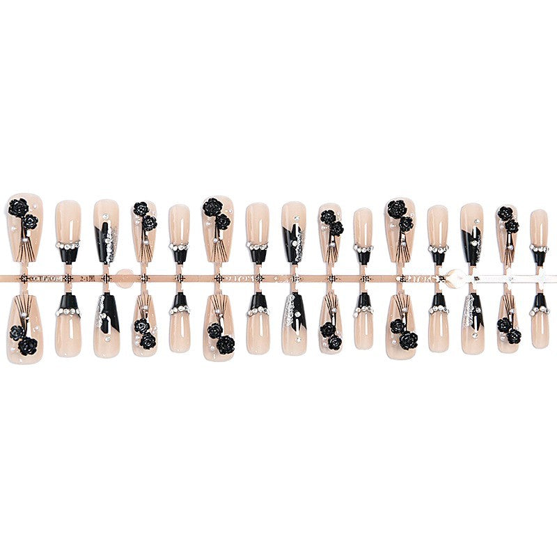 Artificial nail set with glamorous 3D rose details and elegant glitter accents Stornfield