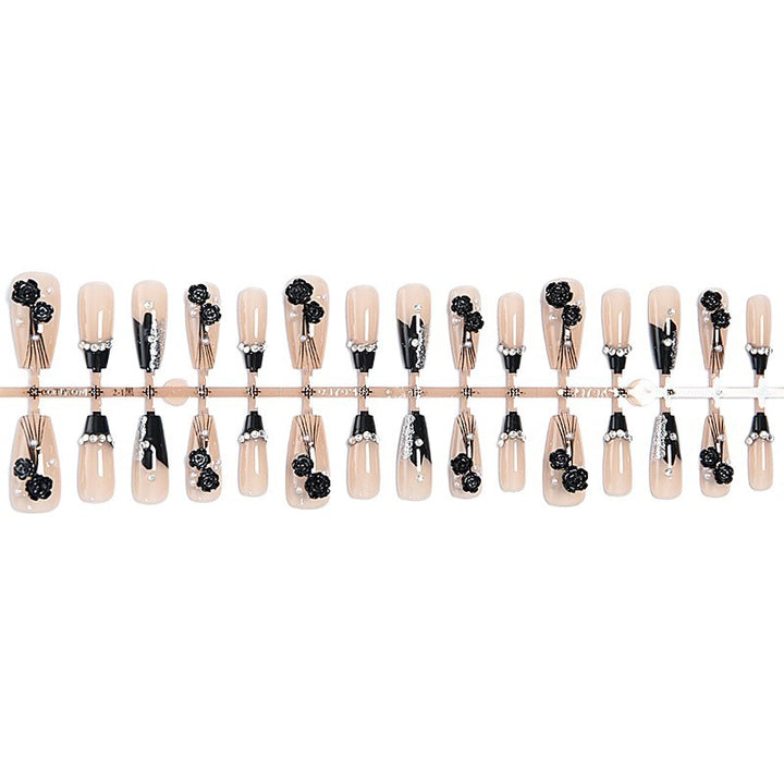 Artificial nail set with glamorous 3D rose details and elegant glitter accents Stornfield