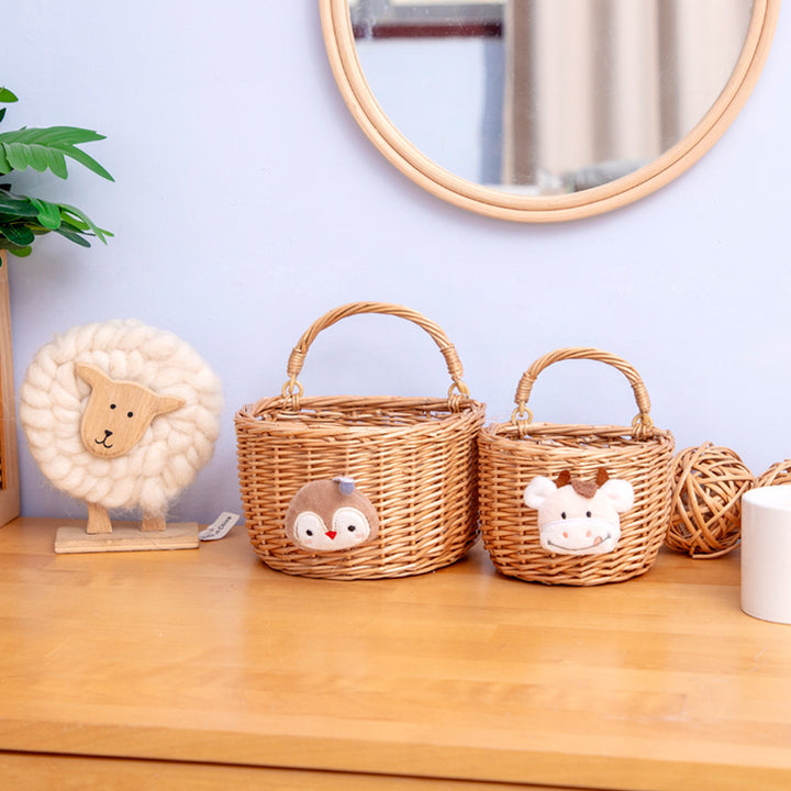 Decorative Woven Storage Basket with Plush Animal Stornfield