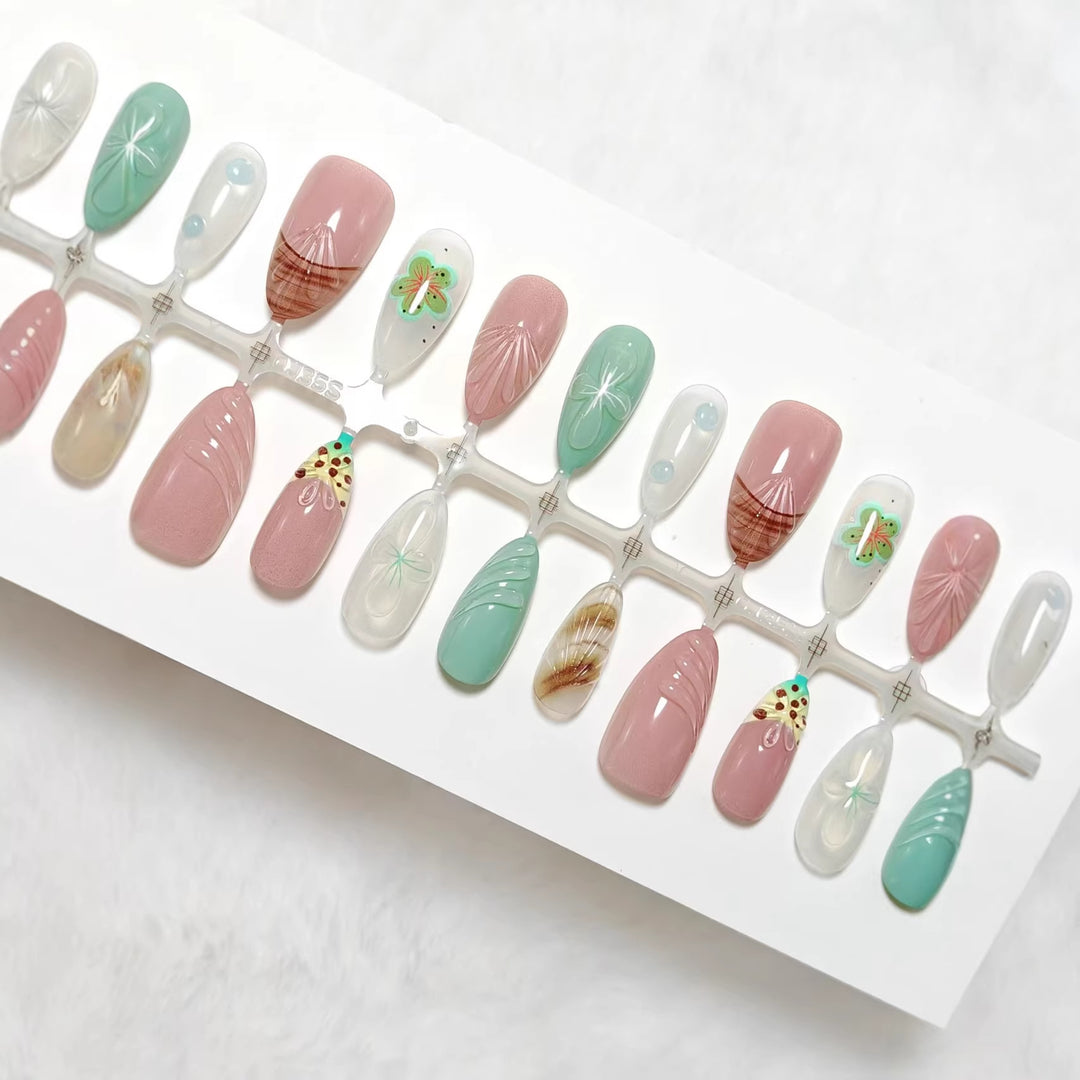 Artificial nails with elegant 3D flower and gradient design Stornfield
