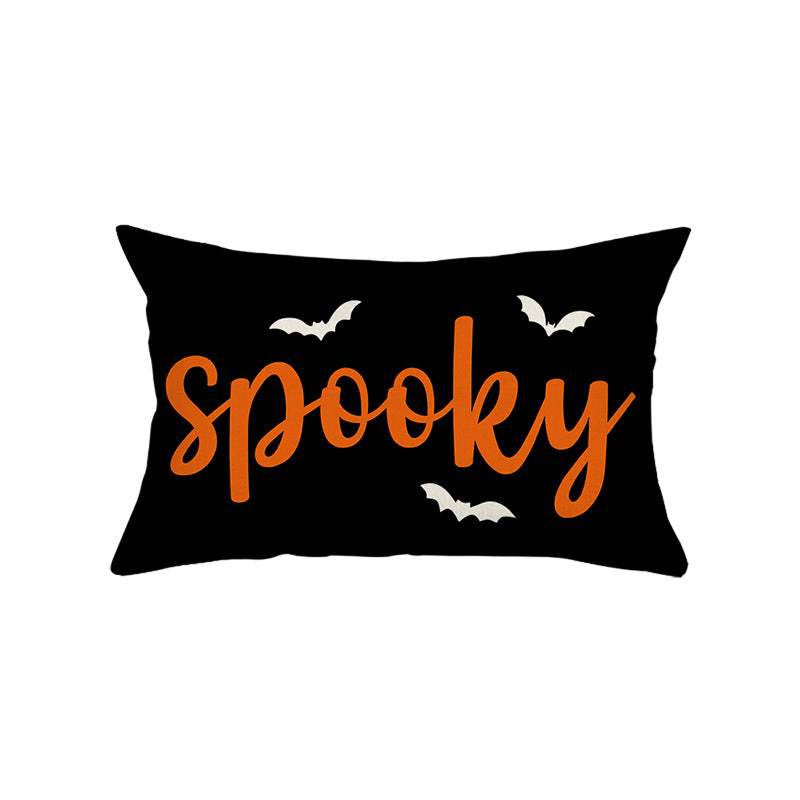 Halloween Decorative Lumbar Pillow Cover with Script Typography and Hidden Zipper