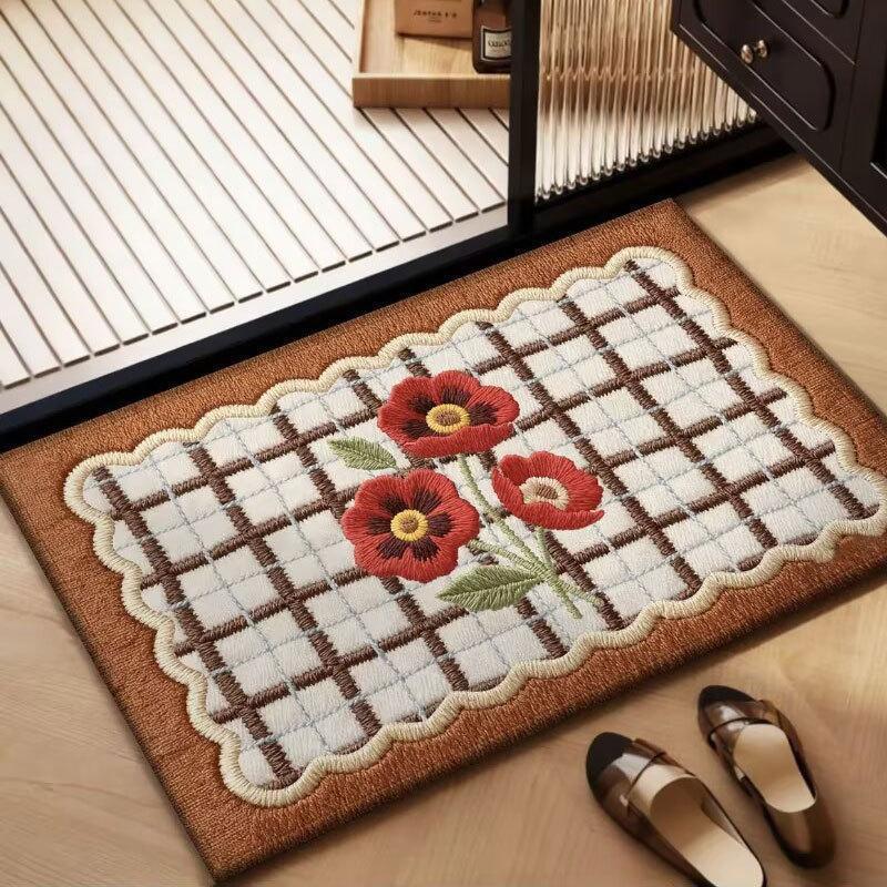 Floral Design Embroidered Welcome Mat