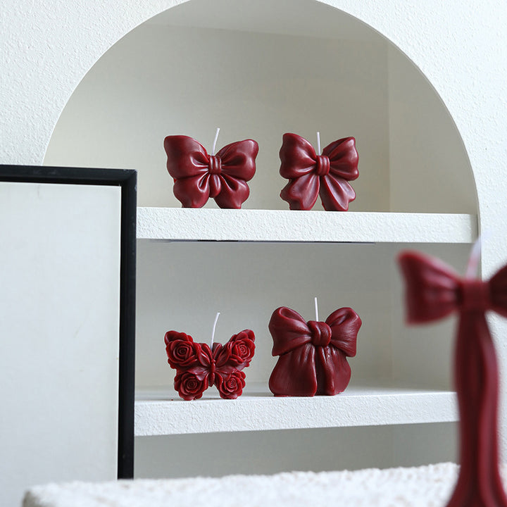 Sculpted Bow-Shaped Decorative Soy Wax Candle with Cotton Wick