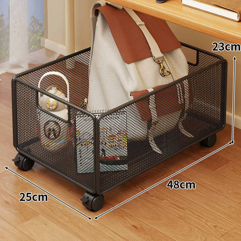 Rolling Mesh Under-Desk Storage Basket with Locking Casters and Ventilated Metal Sides