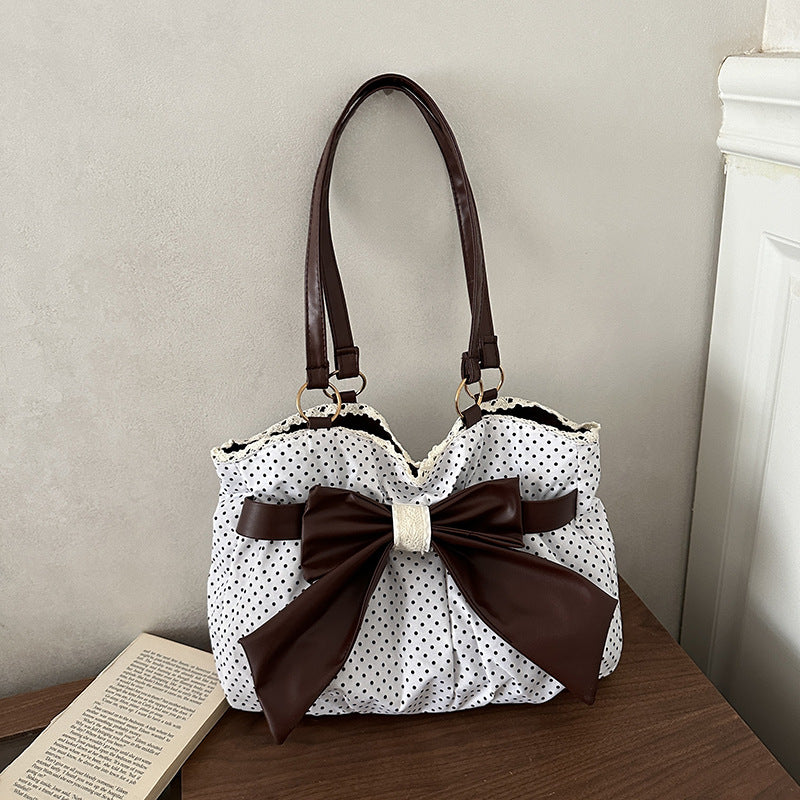 Polka Dot Bow Accent Handbag