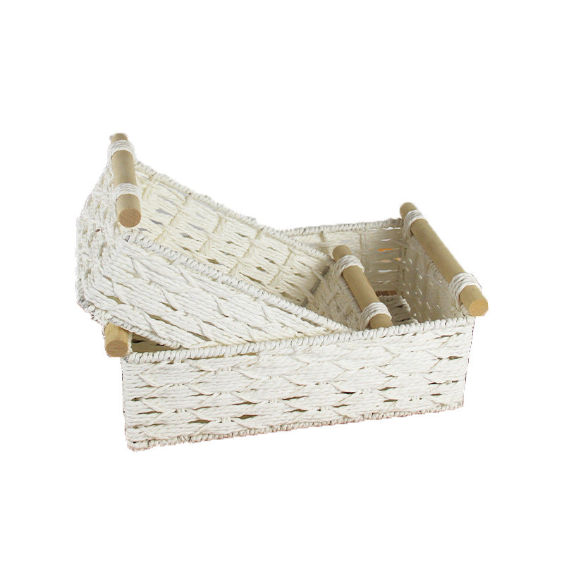 Handcrafted Woven Storage Basket with Wooden Handles Stornfield