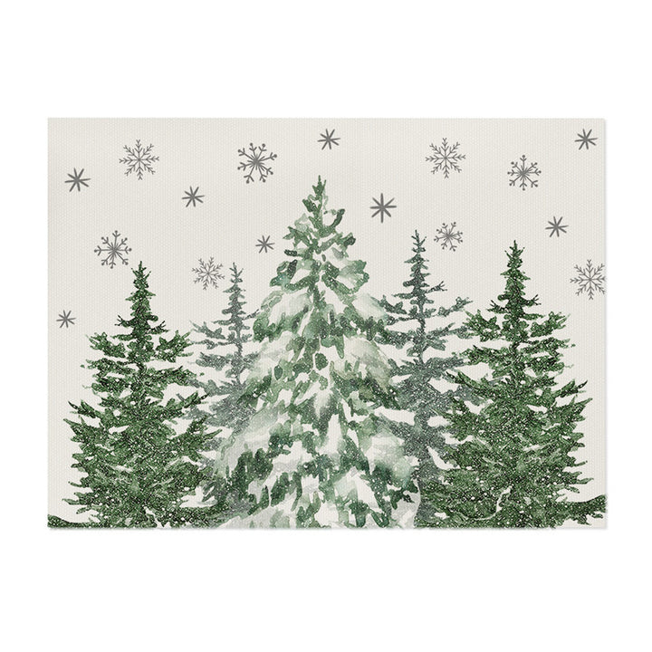 Decorative Rectangular Cotton-Linen Holiday Tablecloth with Repeating Hand-Painted Christmas Tree Motif