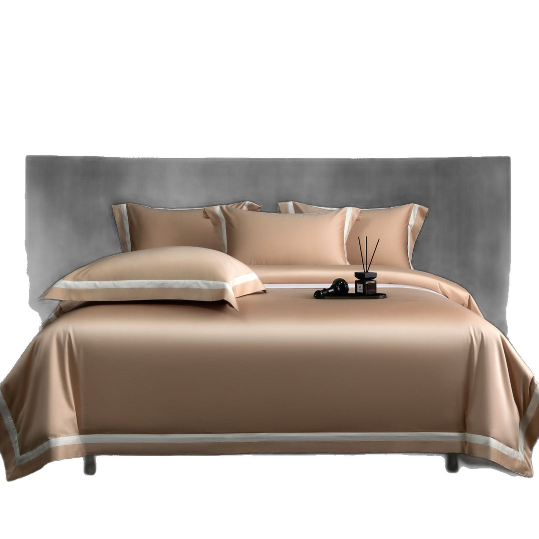 Luxury Cotton Sateen Duvet Cover Set with Contrasting Hem and Border Pillow Shams