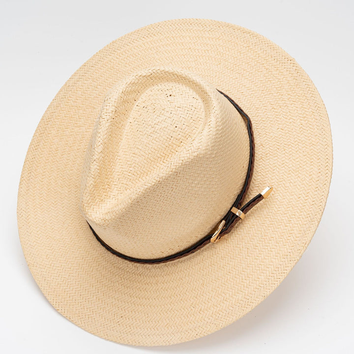 Straw Flat Brim Hat with Leather Trim | Stornfield