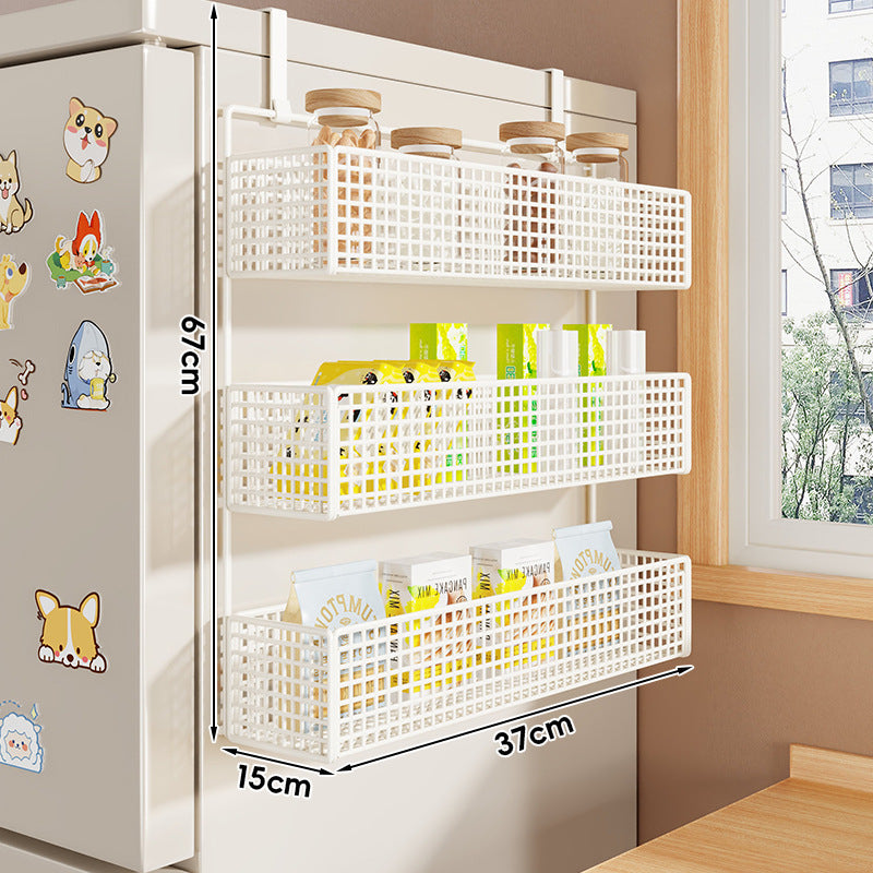 Over-Refrigerator Vertical Hanging Mesh Storage Rack with Deep Baskets and Hook Rail
