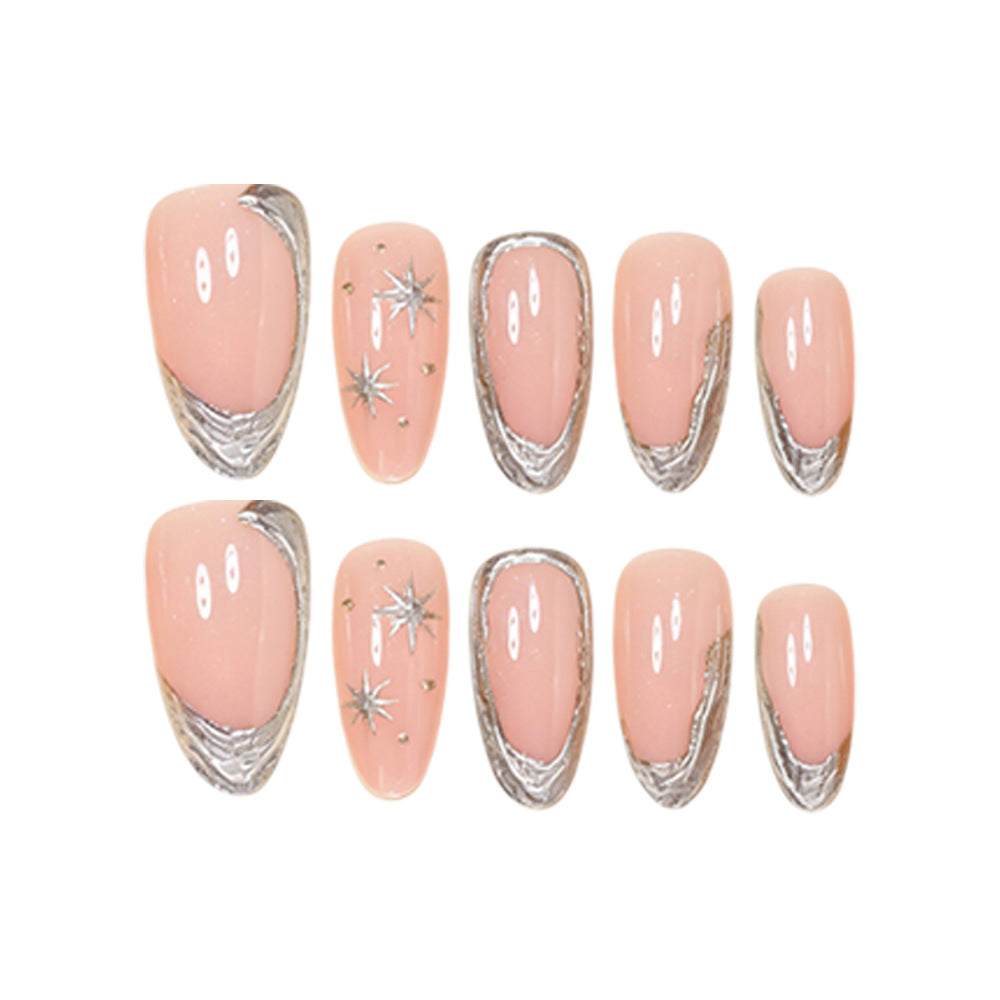 Elegant Stiletto Nail Art Set with Silver Accents Stornfield