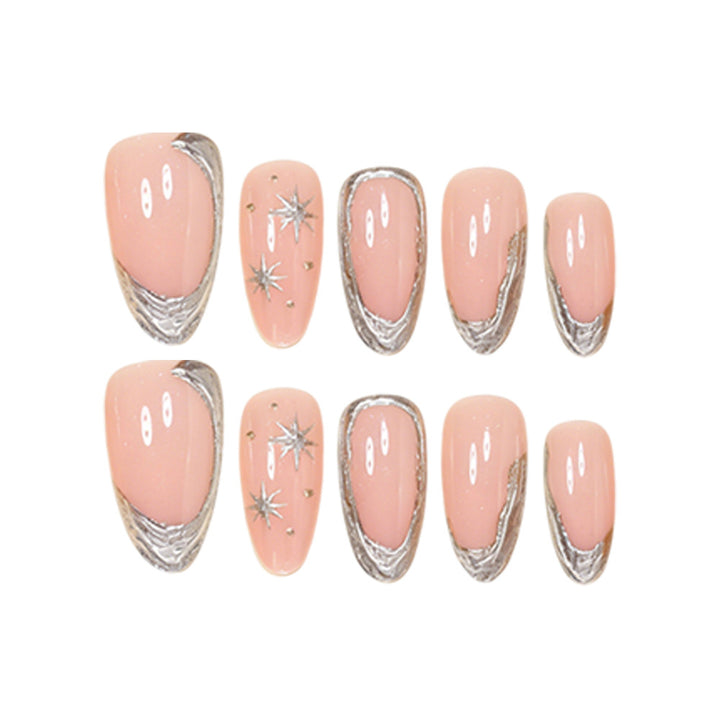 Elegant Stiletto Nail Art Set with Silver Accents Stornfield
