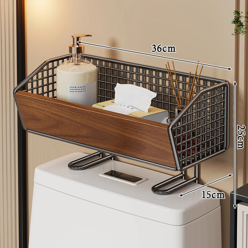 Over-Toilet Wire Storage Basket with Wooden Front Panel