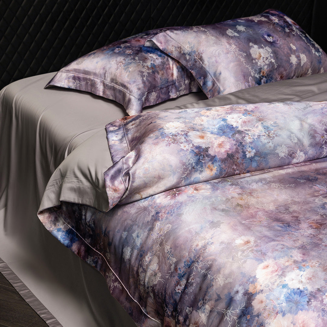 Satin bedding set in watercolor floral pattern with silky smooth finish