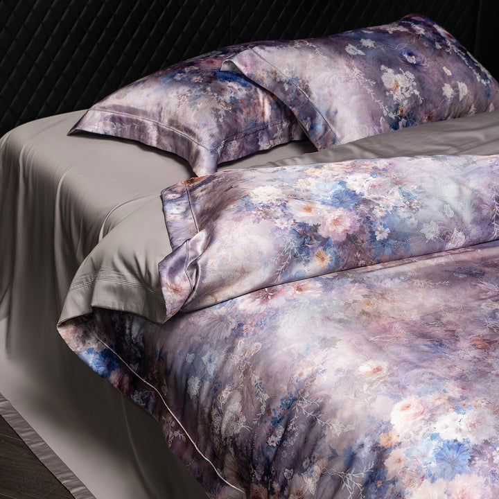 Satin bedding set in watercolor floral pattern with silky smooth finish