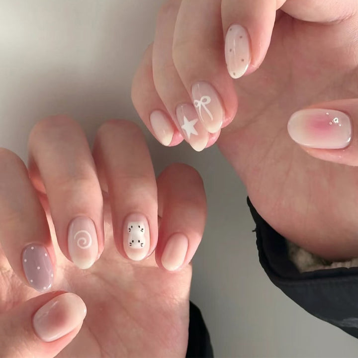 Artistic Press-On Nail Set with Unique Decorative Elements Stornfield