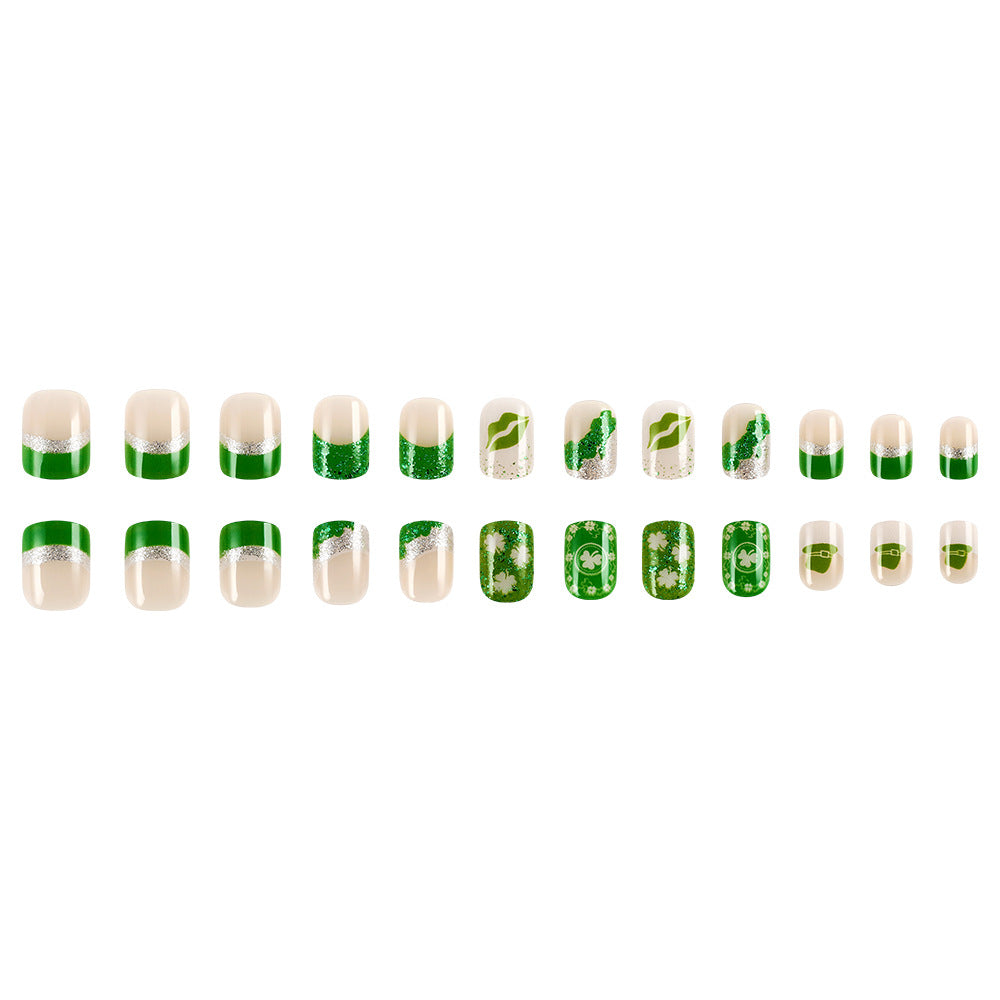 Festive Green-Themed Press-On Nail Set Stornfield