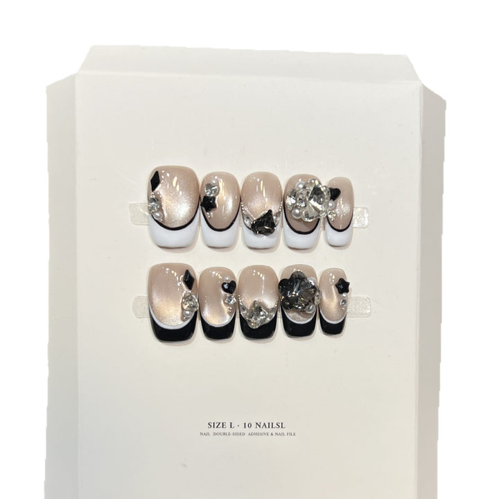 Decorative Press-On Nails with Elegant Gemstone Accents Stornfield