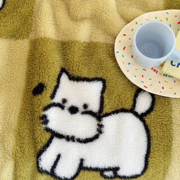 Plush Sherpa Fleece Throw Blanket with Cartoon Dog Motif