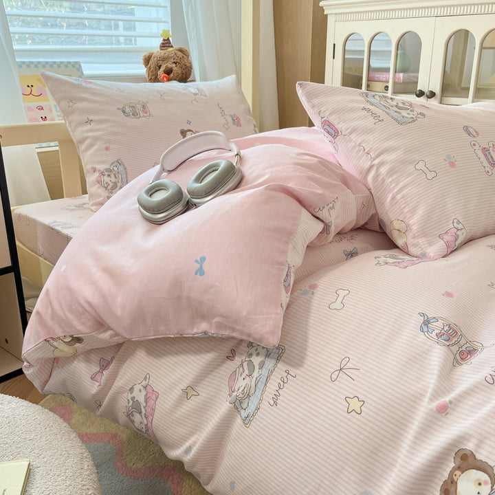 Floral Cotton Sateen Bedding Set with Quilted Duvet Pillow and Memory Foam Topper