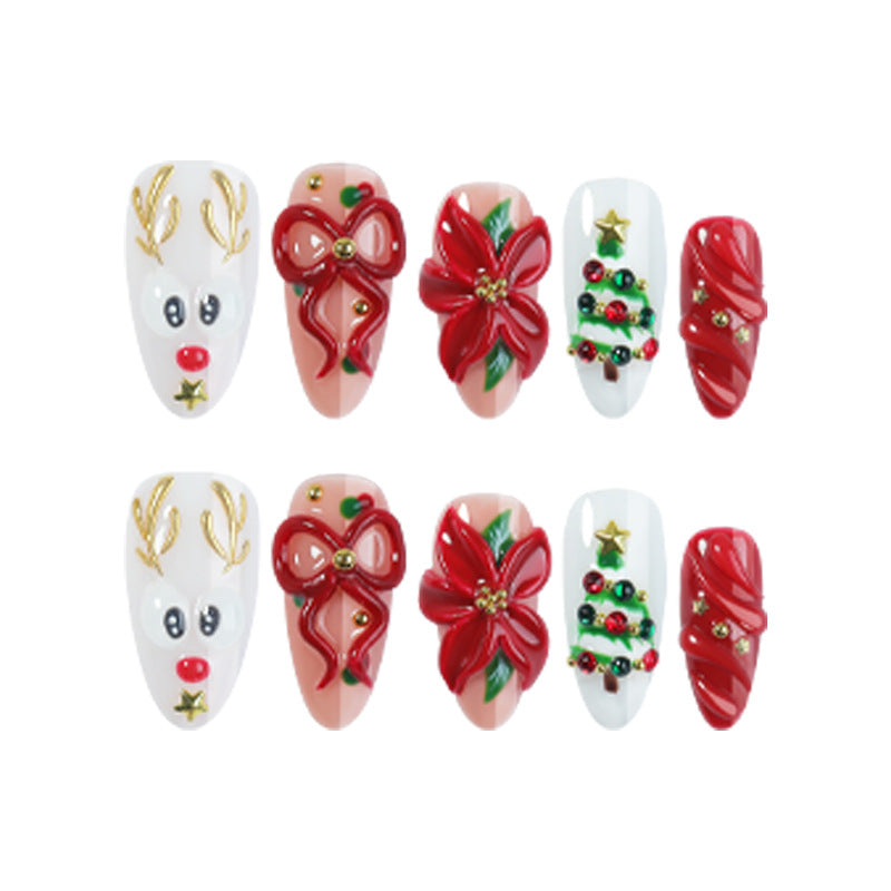 Creative Christmas Art Nail Set with Festive Designs and Glitter Accents Stornfield