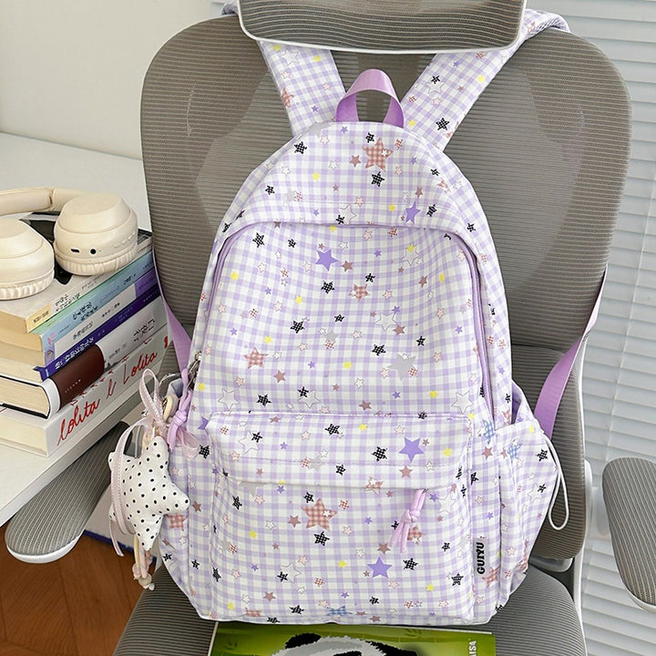Stylish Checked Star-Patterned Backpack Stornfield
