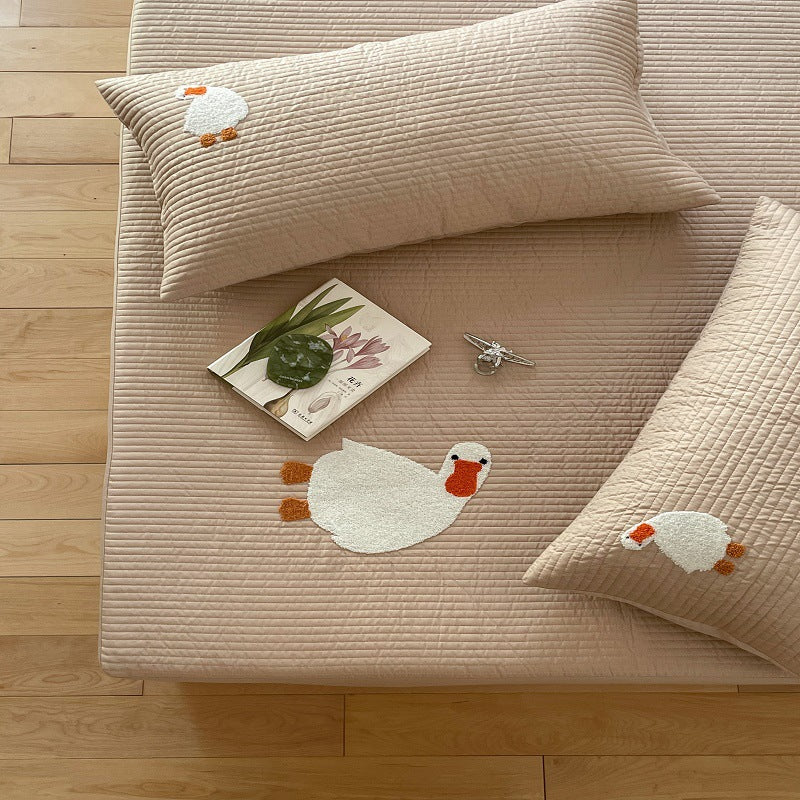 Quilted Cotton Mattress Pad with Whimsical Duck Appliqué