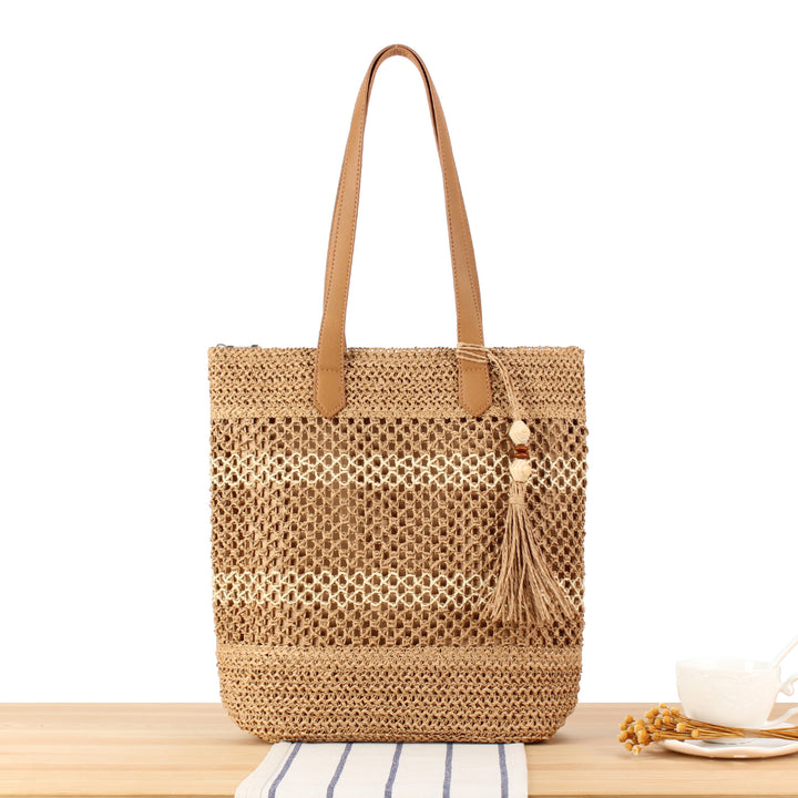 Handbag Made of Natural Braided Material with Elegant Leather Straps Stornfield