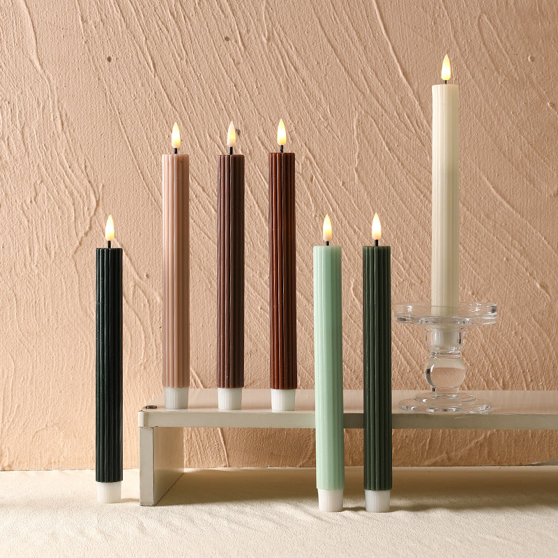 Tall Ribbed Taper Candle with Silicone Stabilizing Base