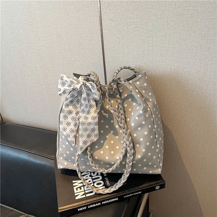 Playful Bow-Accent Polka Dot Tote Bag