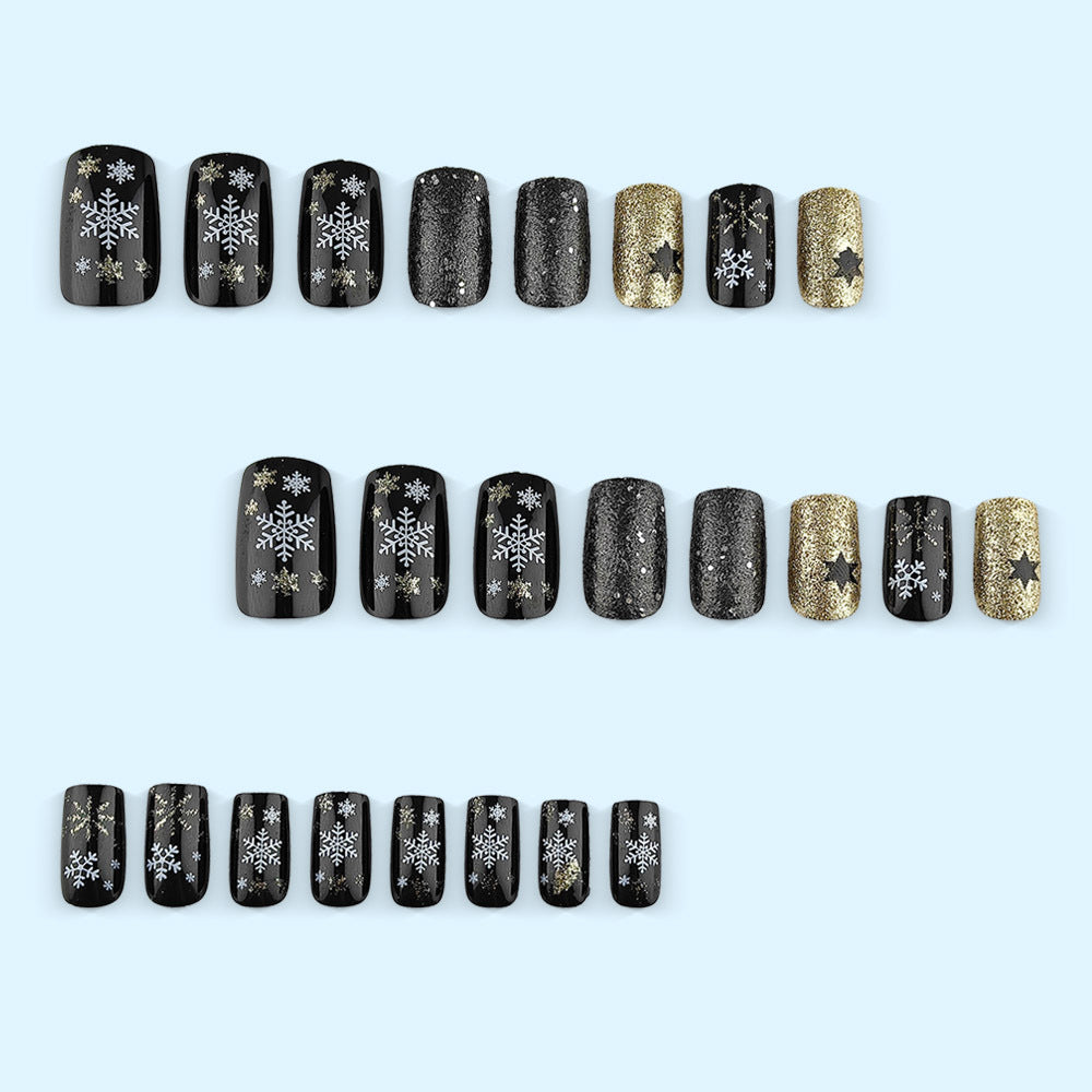 Glittering artificial nail set with Christmas design and 3D snowflakes Stornfield
