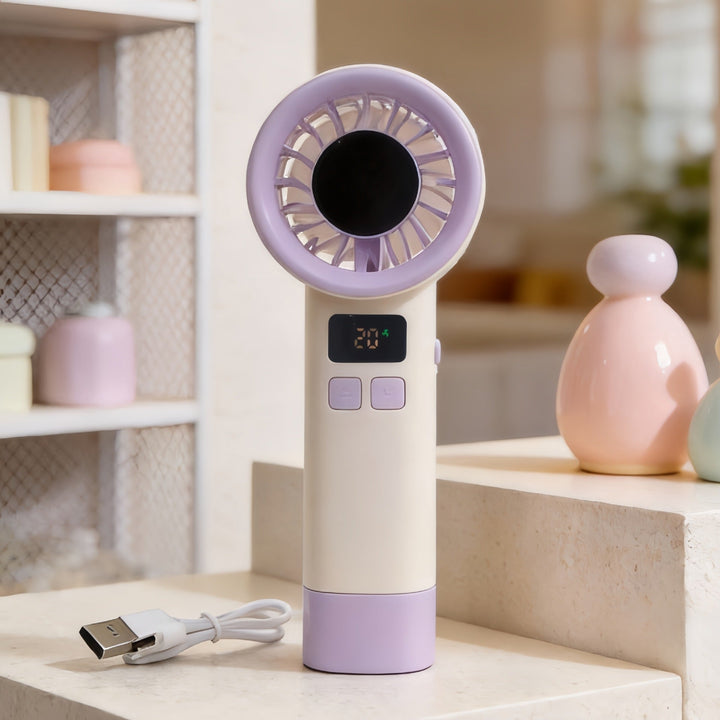 Women Portable Handheld Fan with Digital Temperature Display Stornfield