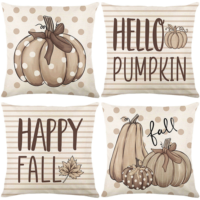 Square Cotton-Linen Polka Dot Pumpkin Fall Decorative Throw Pillow Cover