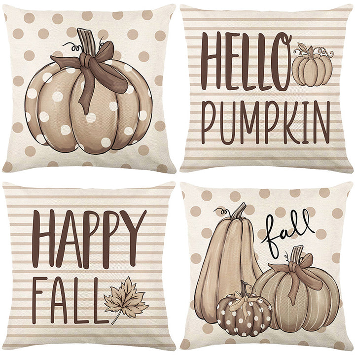Square Cotton-Linen Polka Dot Pumpkin Fall Decorative Throw Pillow Cover