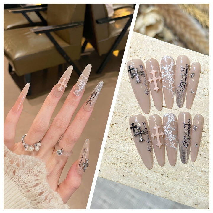 Artistic Stiletto Press-On Nail Set with Charming Patterns Stornfield