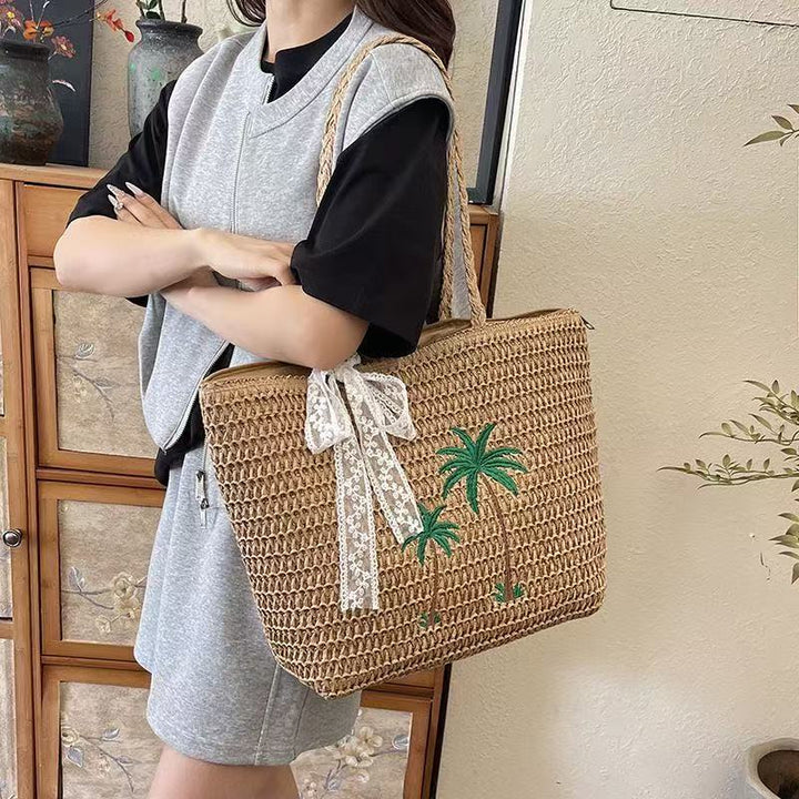 Summer basket bag with palm pattern Stornfield