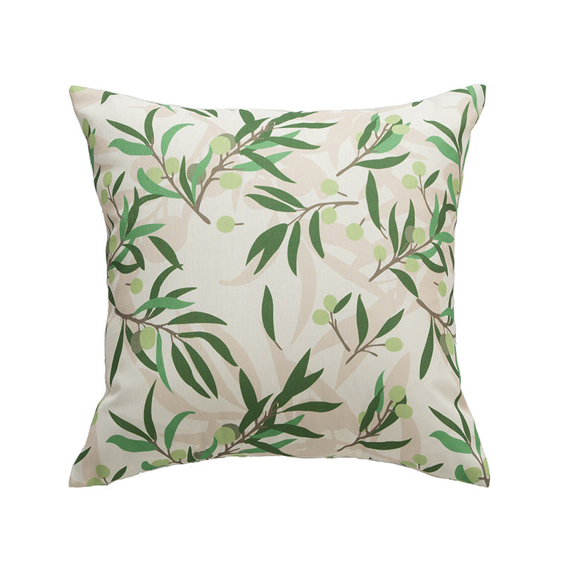 Rectangular decorative cushion with sketchy floral print and fine linen look