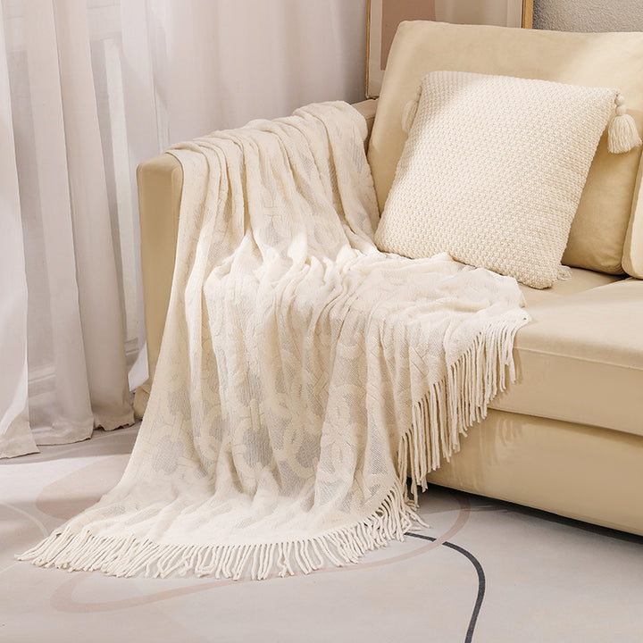 Cozy Textured Fringe Throw Blanket